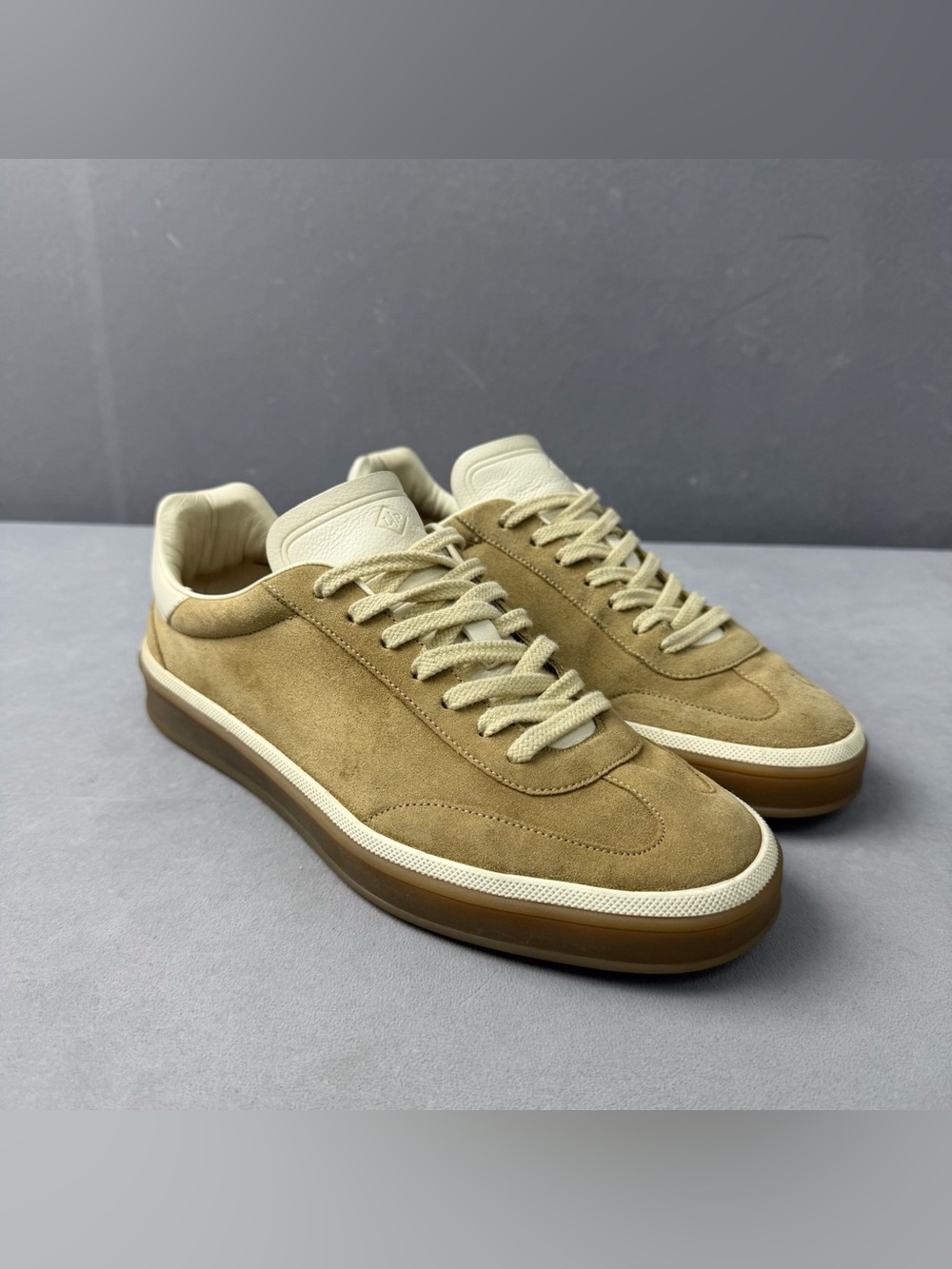 Loro Piana Women's Suede Low-Top Sneakers in Tan and Cream